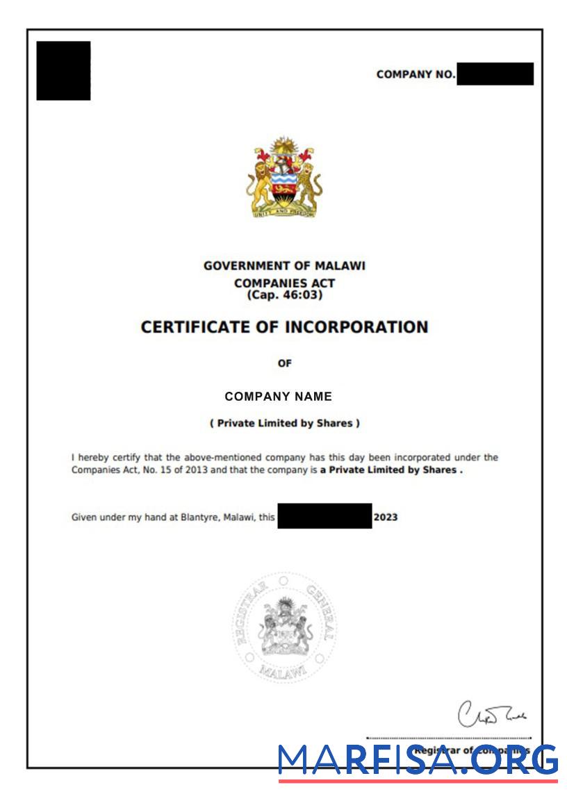Realistic Malawi Certificate of Incorporation download for verification